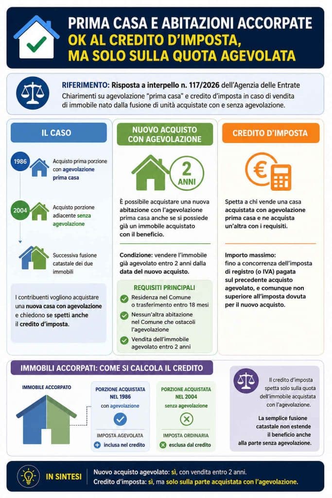 Prima casa e abitazioni accorpate: sì al credito d’imposta, ma solo sulla parte agevolata