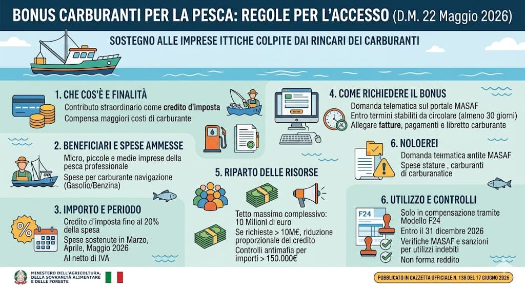 Bonus carburante pesca 2026: definite le regole per accedere al credito d’imposta